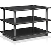Furinno TURN-N-TUBE TV Stand, 3-Tier Corner Entertainment Center, Open Shelf Design TV Console for TV up to 25 Inch, Toolless Assembly, for Living Room, Bedroom, Blackwood