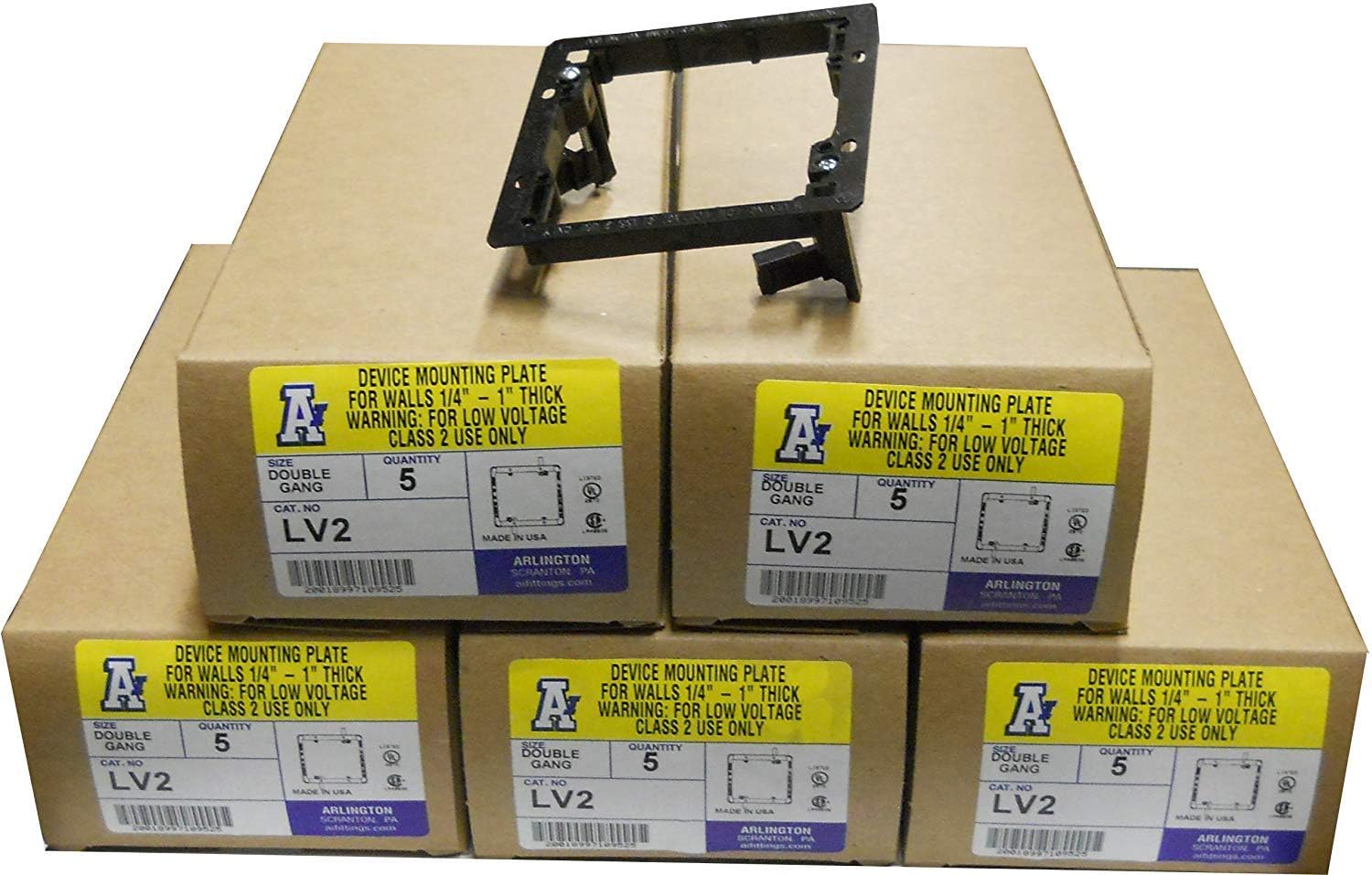 Arlington LV2 Low Voltage Mounting Bracket, 2-Gang, Black, 25-Pack