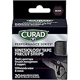 CURAD Performance Series IRONMAN Kinesiology Tape, Pain Management Technology, Sweat & Water-Resistant Athletic Tape, Compression Support for Joints & Muscles, Black, 2 x 10 inches, 1 Roll (20 Strips)