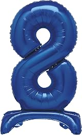 Unique Blue Standing Number 8 Foil Balloon 30 inch Packaged view 1