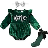 IMEKIS Baby Girls Winter Snowflake 1st Birthday Outfit Velvet Romper + Headband + Socks Christmas Cake Smash Photo Shoot