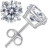 Moissanite Stud Earrings Hypoallergenic 925 Sterling Silver stud Earrings for Women Round Cut D Color VVS1 18K White Gold Plated Lab Created Moissanite Earrings for Women Men 0.3ct-2ct