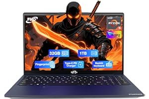 NIMO 15.6" FHD-Business-Laptop, 32GB RAM 1TB SSD AMD Ryzen 5(Beat i3-1215U, 4 Cores Up to 3.7GHz) 65W Type-C Fingerprint Back