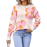 Angashion Women Long Sleeve Sweater - Fall Casual Crewneck Knit Tops Floral Print Cute Loose Pullover Jumper