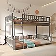 Harper & Bright Designs Full XL Over Queen Bunk Bed, Floor Bunk Bed Wood Frame with Ladder and Guardrails, for Kids Teens Adults - Gray