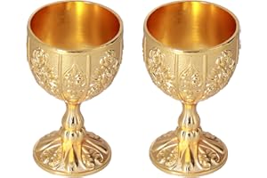 2Pcs Royal Chalice Embossed Cup, Vintage Handmade Goblet Chalice Unbreakable Dragon Chalice with Embossed Flower Pattern Meta