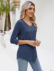 Sherosa 3/4 Length Sleeve Womens Tunics V Neck