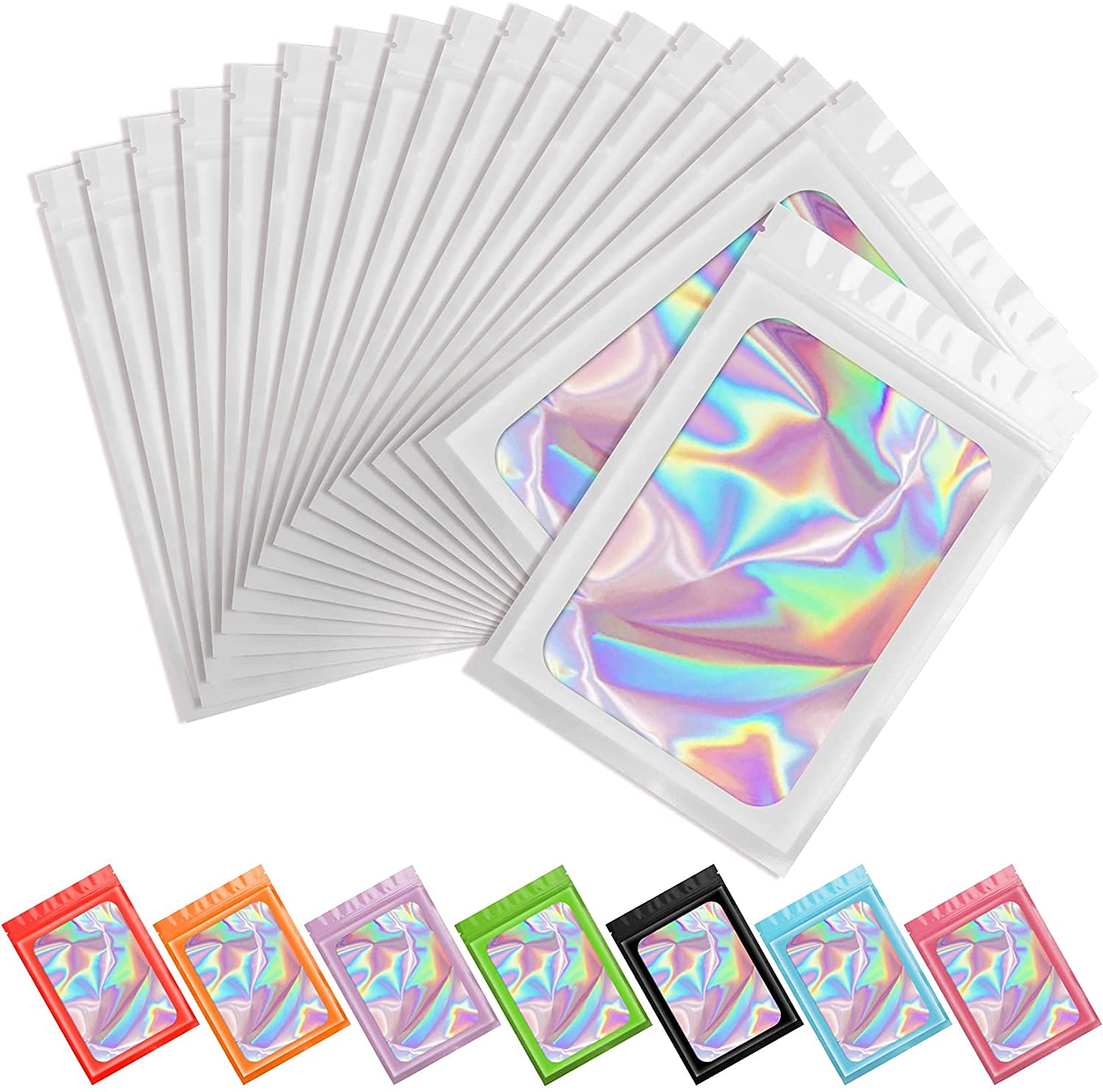 Artcut 100 PCS Mylar Bags, Holographic Bags, Baggies, Cute Small Plastic Bag(White, 4.7 * 7.9inch)