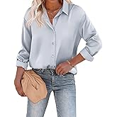 Chigant Women's Blouse Satin Silk Shirts Button Down Shirts Casual Loose Long Sleeve Office Work Tunic Tops