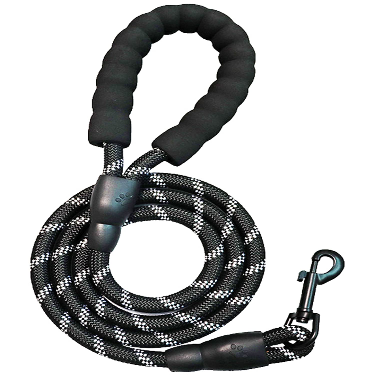 Sakruda 5FT Strong Dog Lead,Durable Dog Rope Leash with Soft Padded Handle,Highly Reflective Threads for Night Safety,Suitable for Small, Medium and Large Dogs (black)