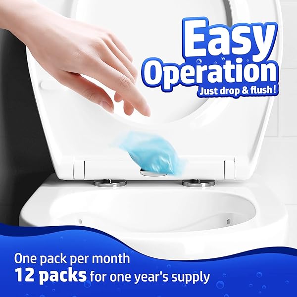 VACPLUS SEPTIC TANK TREATMENT 12 PCS FOR 1-YEAR SUPPLY, DISSOLVABLE PACKS WITH EASY OPERATION, DURABLE BIODEGRADABLE ENZYMES FOR WASTES, GREASES & ODORS, BLUE, 2X EFFICIENCY