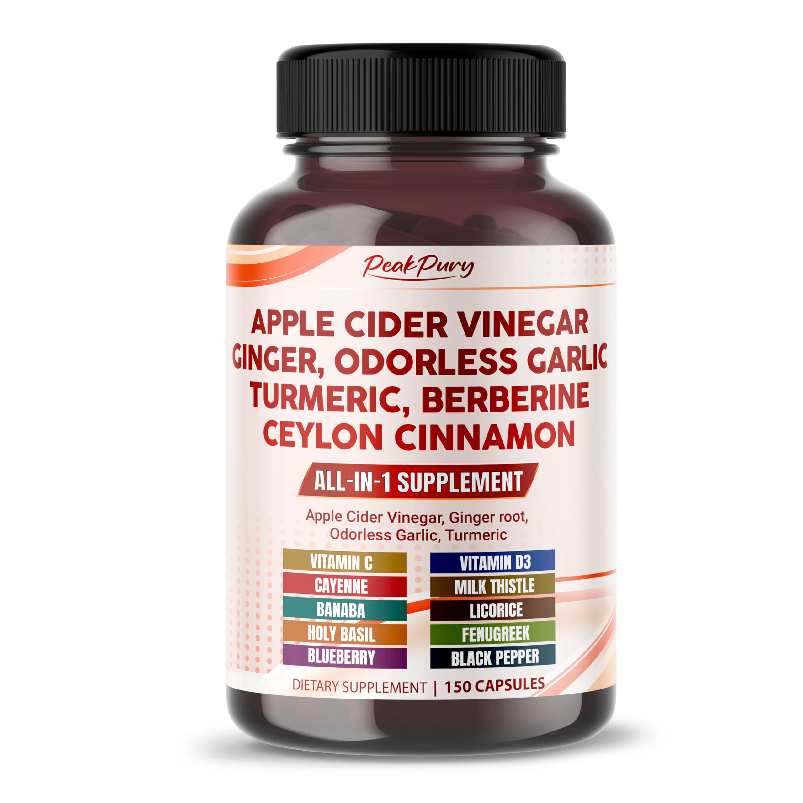 Apple Cider Vinegar Ginger, Odorless Garlic, Turmeric, Berberine, Ceylon Cinnamon