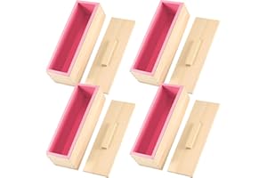ZOENHOU 4 PCS 42 oz Pink Soap Molds with 4 Wooden Lids, Flexible Rectangular Silicone Soap Making Molds Kit with Wood Box DIY