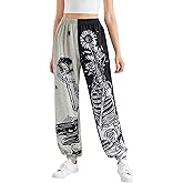 WDIRARA Women's Graphic Print Elastic Waist Sweatpants Gothic Punk Casual Long Pant Joggers