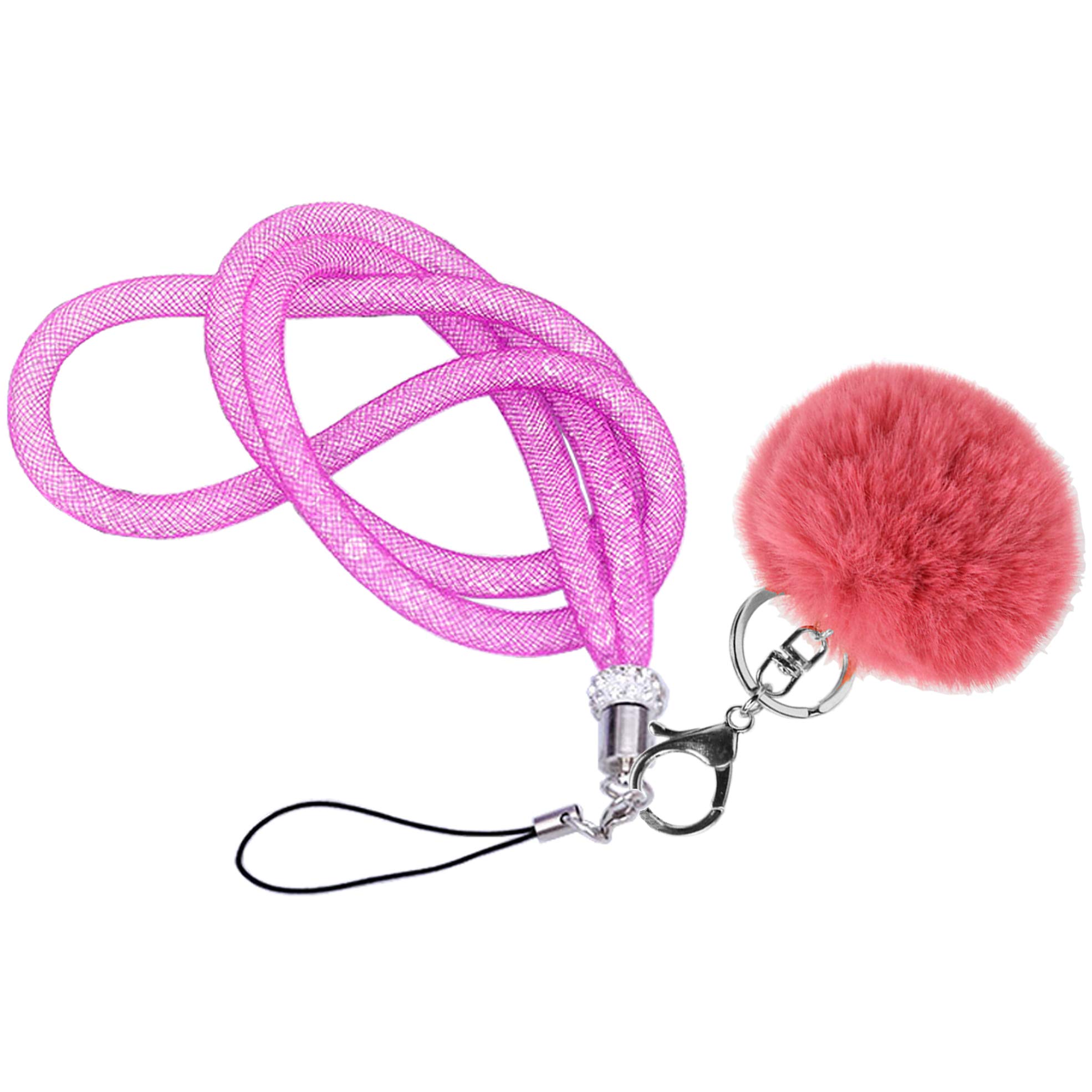 MOTIVE LIFE Lanyard with Pompom and Fishnet Tube Filled with Sparkly Rhinestones,Bling Strap for Phone,Camera,ID Badge and USB Key,Long-Red