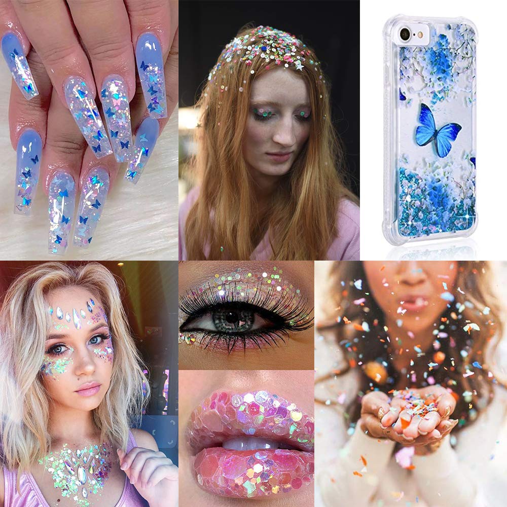 24 Color/Set 3D Butterfly Nail Glitter Sequins, Kalolary Laser Butterfly Nail Sequin Flake Acrylic Manicure Paillettes Face Body Lip Glitters for Nail Art Decoration & DIY Crafting: Beauty