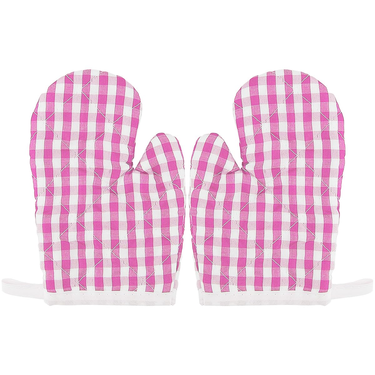 FERCAISH 1 Pair Children's Cooking Gloves, Toddler Kitchen Gloves, Checkered Baking Gloves, Cooking Oven Gloves, Heat Resistant Gloves Microwave for Boys and Girls (Pink)