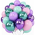 Mermaid Party Balloon Set, 60 Packs 12 Inches Metallic Purple Pink Green Blue Latex Balloons for Girls Mermaid Birthday Party Decoration, Baby Shower, Birthday, Under The Sea Party Decorations