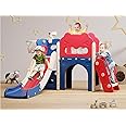Babytronic Toddler Slide, 7 in 1 Kids Indoor Slide for Toddler 1-3, Indoor Outdoor Toddler Slide Playset with Basketball Hoop and Telescope, Baby Indoor Slide Toddler Playground(Blue&Red)