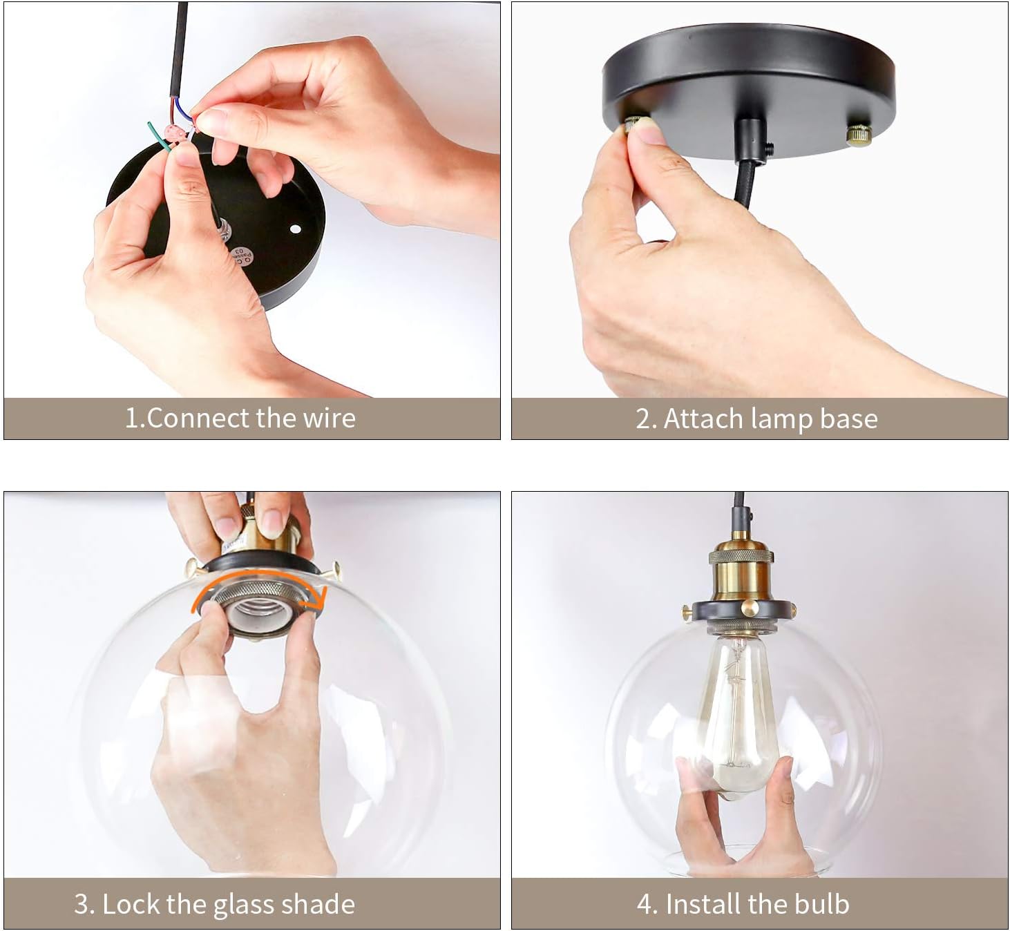 Frideko Vintage Ball Glass Ceiling Pendant Light -7.8 inch Industrial Style Globe Glass Lampshade Hanging Fixture Lighting with Adjustable Cord Length for Kitchen Island Dining Room(20cm) - - 