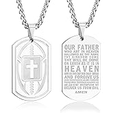 Easter Basket Stuffers - Football Bible Verse Cross Necklace for Men Stainless Steel Religious Gift Football First Communion Baptism Religious Sports Birthday Christmas Gifts Jewelry for Kids Boys Men Teens Boyfriend Husband