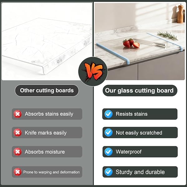 CLEAR GLASS CUTTING BOARD 17X13.3″ CUTTING BOARDS FOR KITCHEN COUNTERTOP,UPGRADED ACRYLIC CUTTING BOARD,PERFECT FOR BREAD,MEAT,VEGGIES & MORE,KITCHEN ESSENTIAL GADGETS (BLUE)