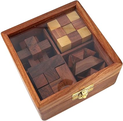 WOOD ART STORE 4-in-One Wooden Puzzle Games Set 3D Puzzles for Teens and Adults