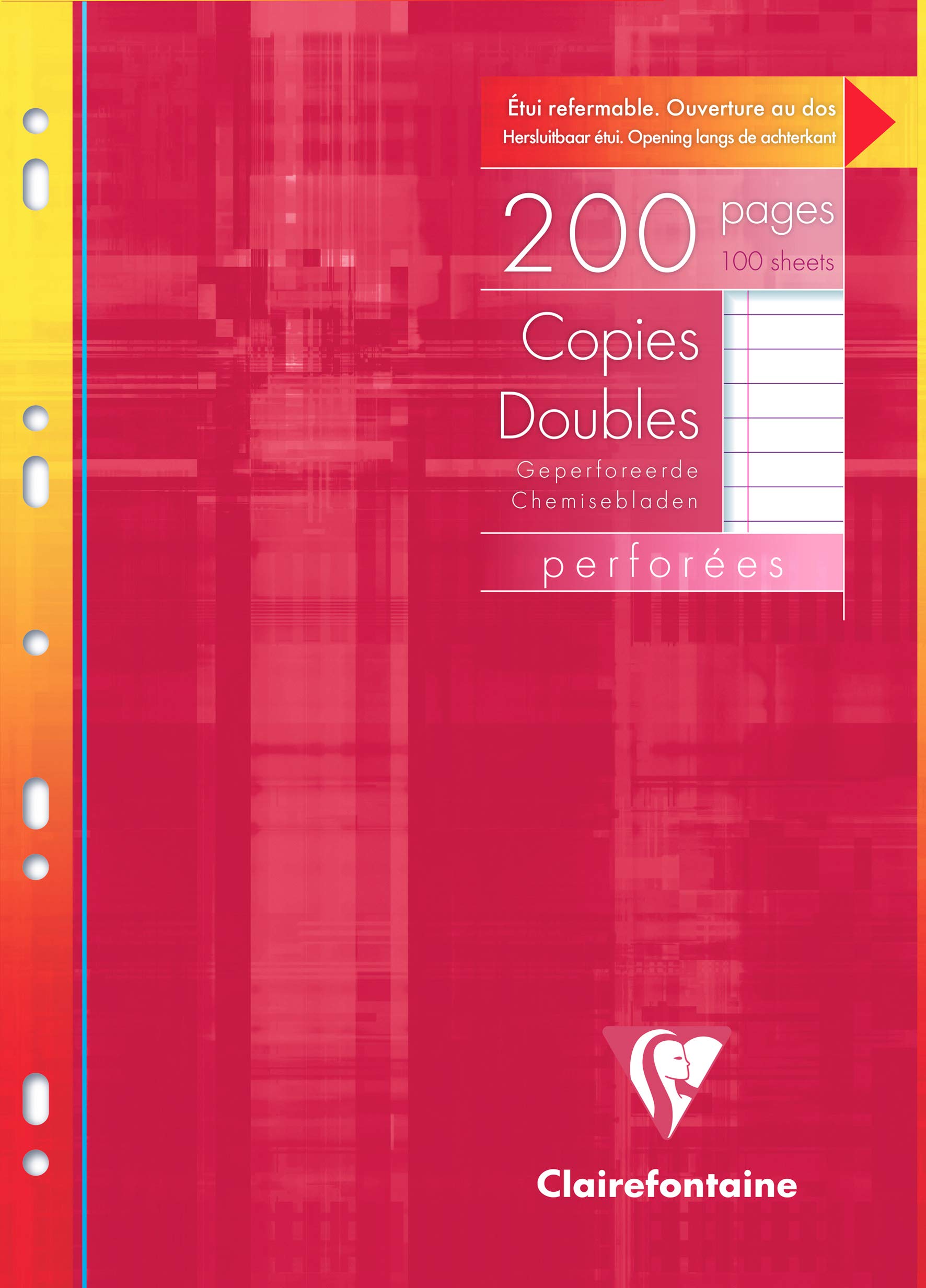 Clairefontaine 4715C - One Perforated Double Sheet Case - Dimensions: A4 21 cm x 29.7 cm - 200 Lined Pages with Margin - 90 g White Paper - Reusable Case
