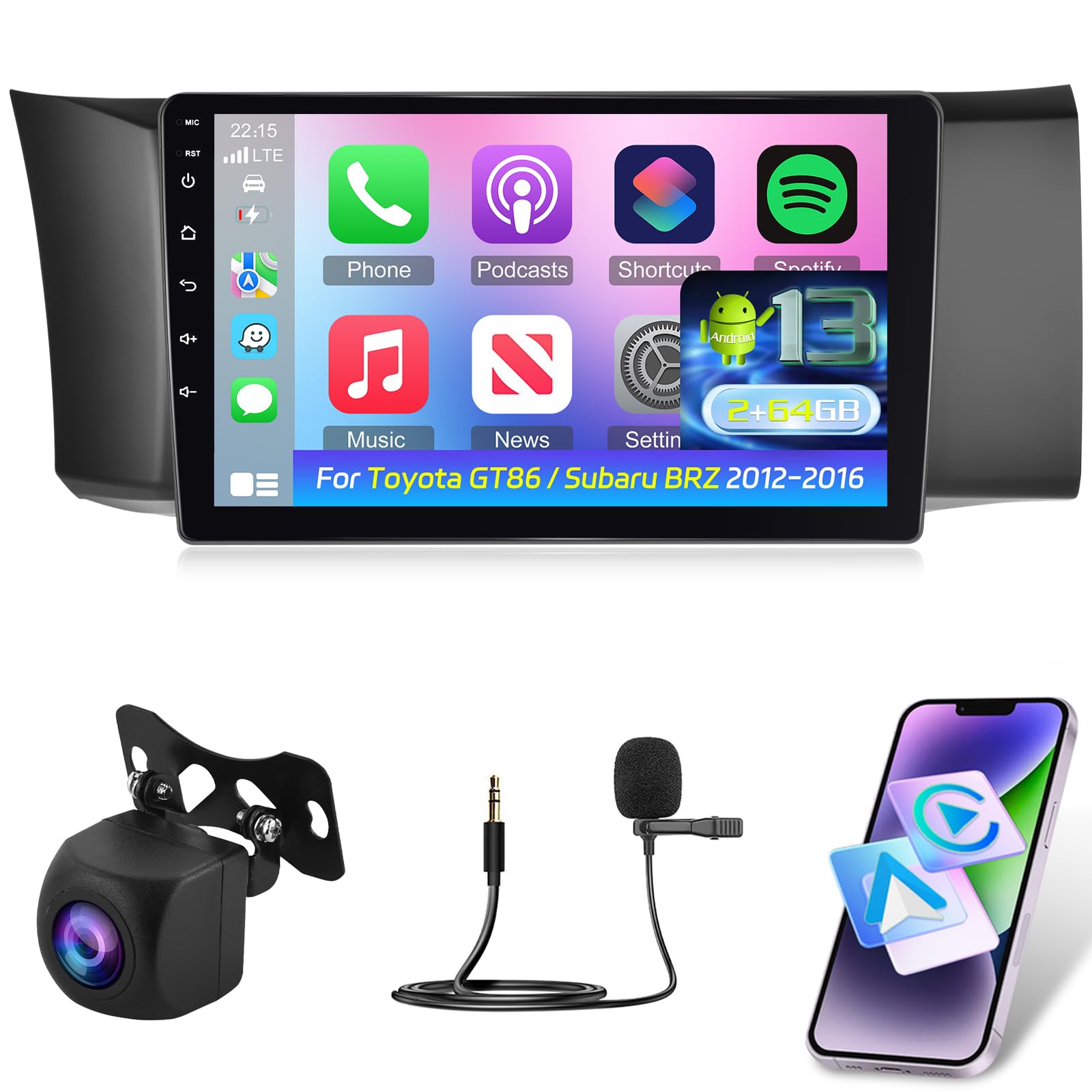 Photo 1 of [2+64G] NHOPEEW Android Car Stereo for Toyota GT86 / Subaru BRZ 2012-2016 - 9 Inch Touch Screen Car Radio with Wireless CarPlay & Android Auto/GPS/DSP/WiFi/SWC/Bluetooth + AHD Backup Camera