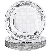 HOMQYTE 25P Disco Plates 7" Disposable Disco Ball Paper Plates for 70's Party Supplies Birthday Wedding Party Decorations (Silver, 7IN25P)
