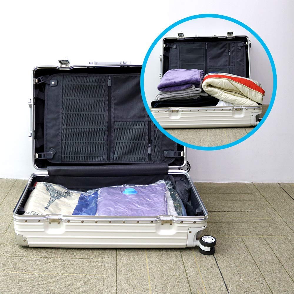 Premium Vacuum Storage Bags* (8pack 100 x 80CM ) Extra Thick Space Saver Bags* Thicker and Stronger Jumbo Vacuum Bag Storage * More bags in the pack than other Brands out there. 8 Jumbo bags + FREE Hand-Pump for Travel!Double-Zip Seal and T