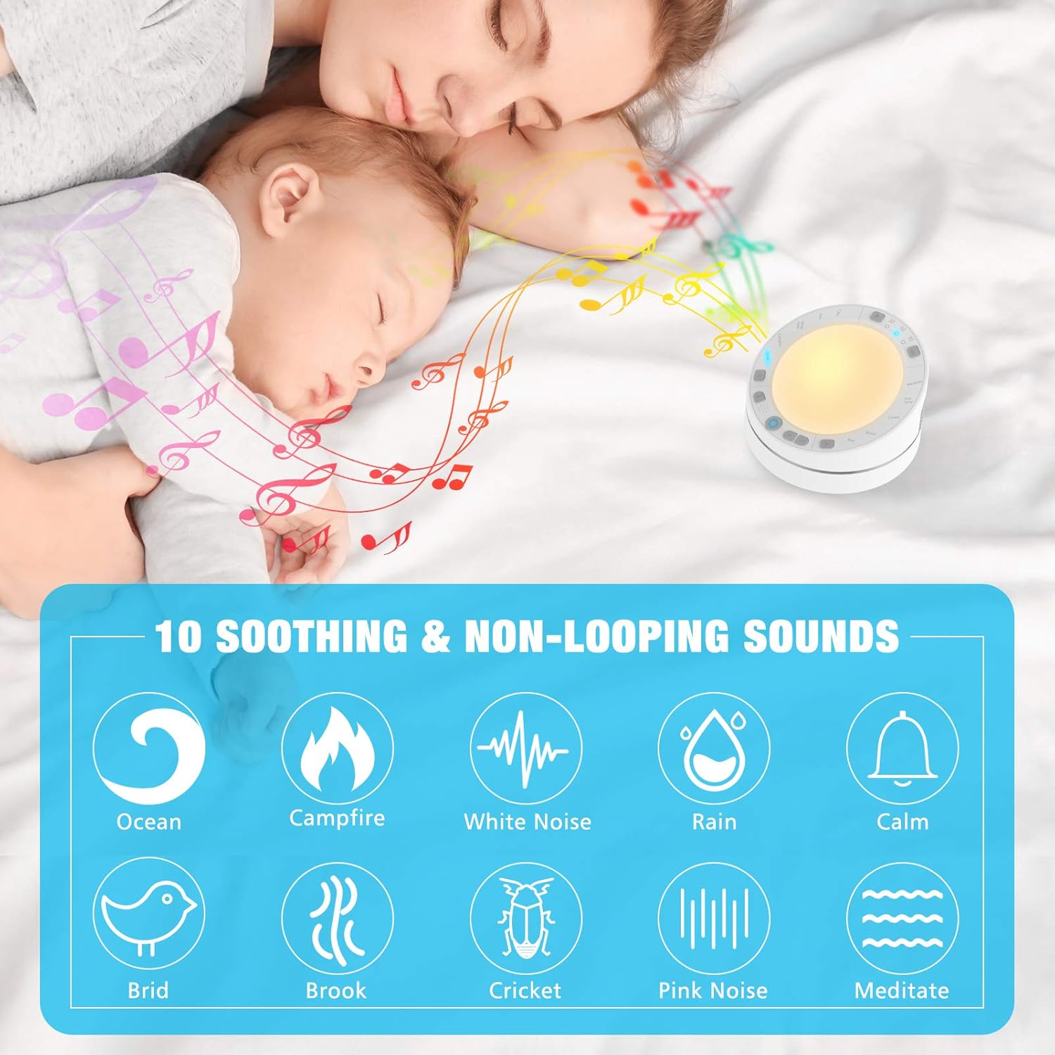 2 in 1 Sleep Sound Machine with Touch Night Light, White Noise Machine for Baby Adult - 10 Soothing Sounds, Recording & Replay, Memory Feature & Timer for Home Office Travel Relaxation and Sleeping: Health & Personal Care
