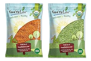 Organic Split Legumes Bundle - Organic Red Split Lentils, 10 Pounds and Organic Green Split Peas, 10 Pounds - Non-GMO, Kosher, Raw, Vegan