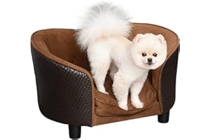 PawHut Rattan Style Pet Dog Cat Sofa Pet Bed Warm Dog Bed Chair with Removable Washable Cushion