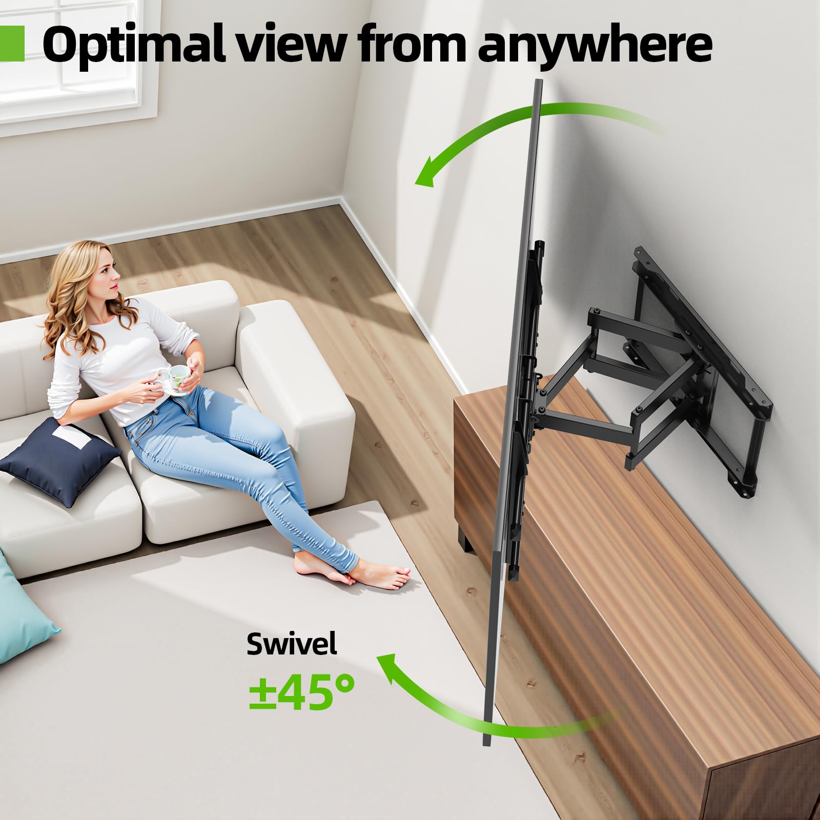 USX MOUNT Full Motion TV Wall Mount for 42-80 Inch TVs up to 120lbs, TV Bracket with Articulating Swivel Tilt Extension Leveling, Television Mount for Max VESA 600x400mm Fits 12/16