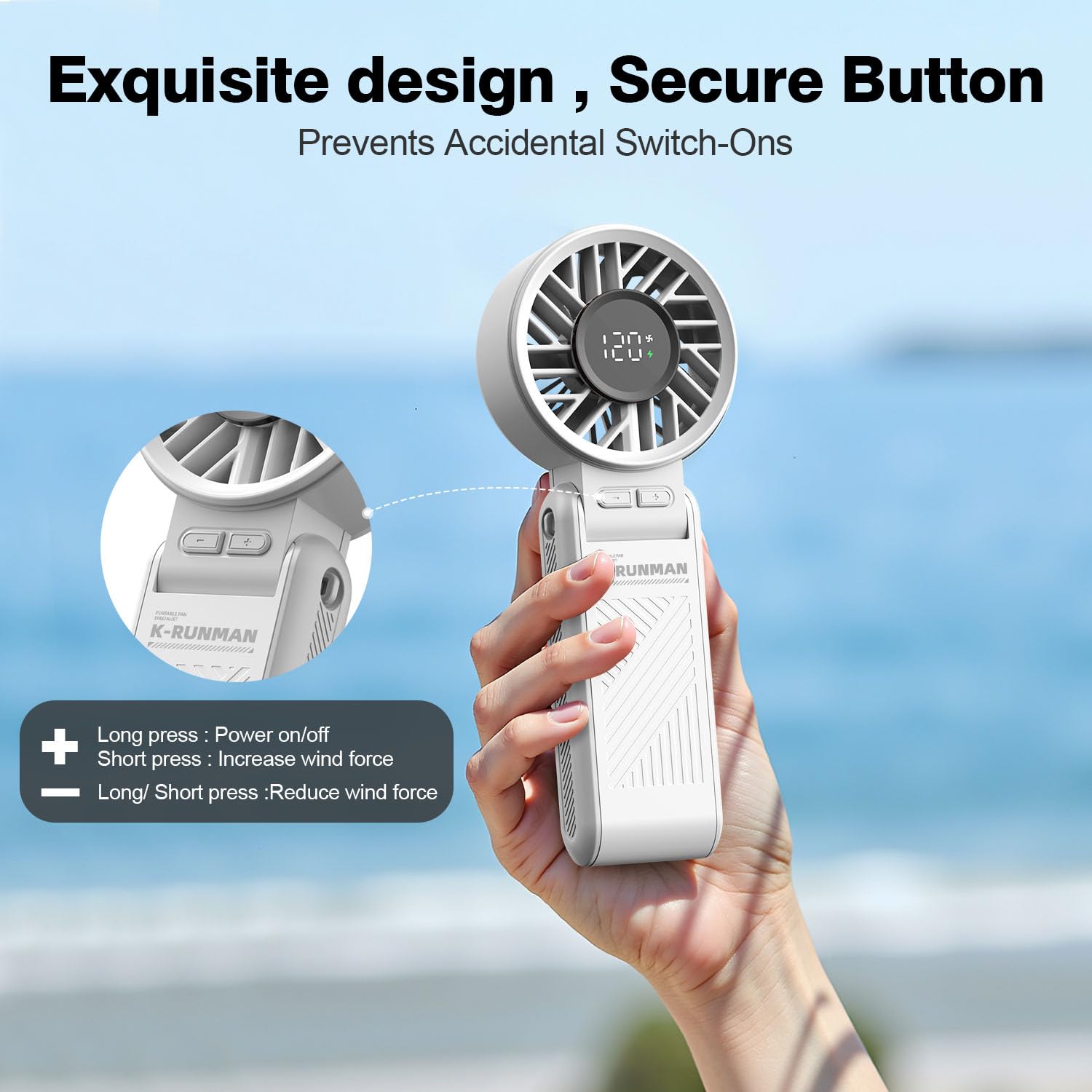 Portable Handheld Fan , 4000mAh Rechargeable Personal mini Fan, 3 IN 1 Foldable Mini Desk Fan with 6 Wind Speed, LCD Digital Display, Lanyard as Neck Fan, Ultra Quiet, Pocket Size for Women(Gray)