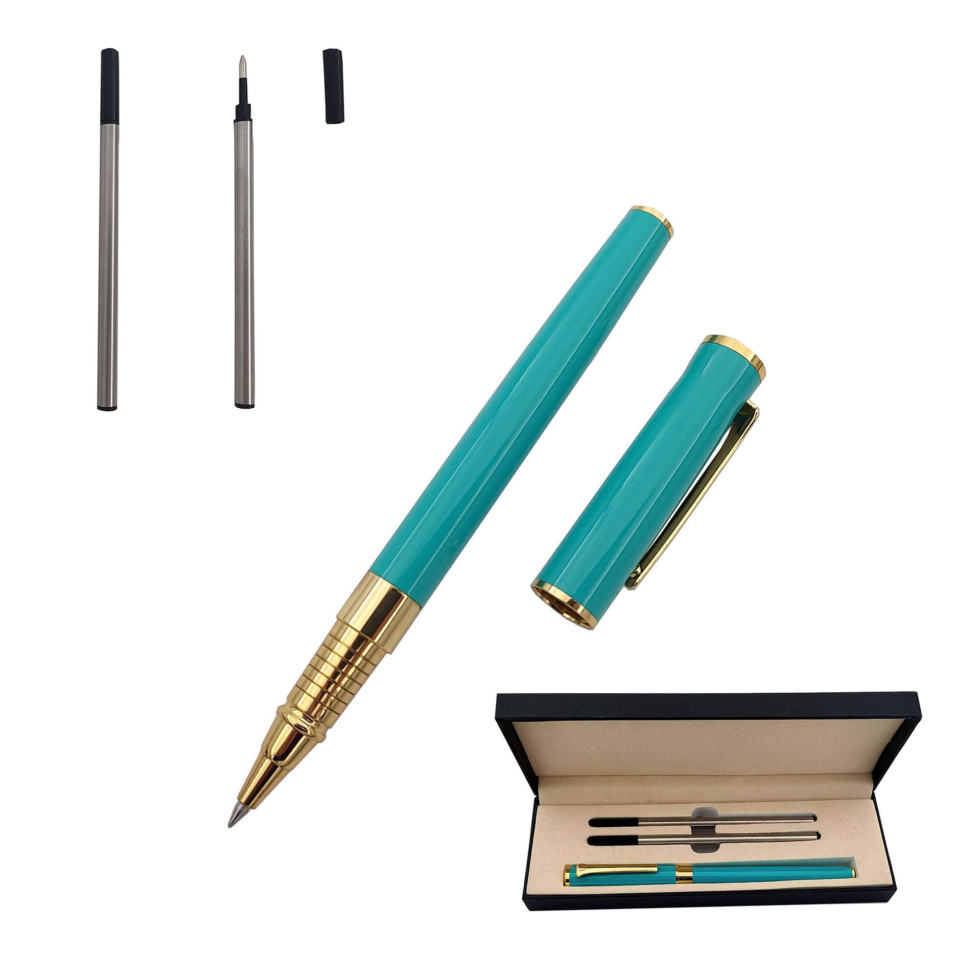 Accod Metal Rollerball Pen Signature Pen Office Ballpoint Pen with Two 0.5mm Black Refills Nice Gift for Family Friends and Colleagues (Green)