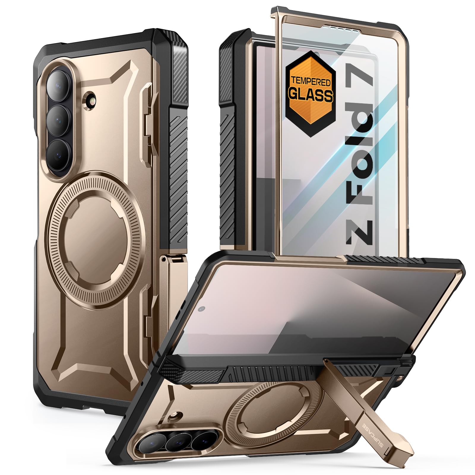 SUPCASE for Samsung Galaxy Z Fold 7 Case with Kickstand (UB Grip), [Compatible with MagSafe] [Built-in Tempered Glass Screen Protector] [Hinge Coverage] Military-Grade Protection Phone Case, Desert