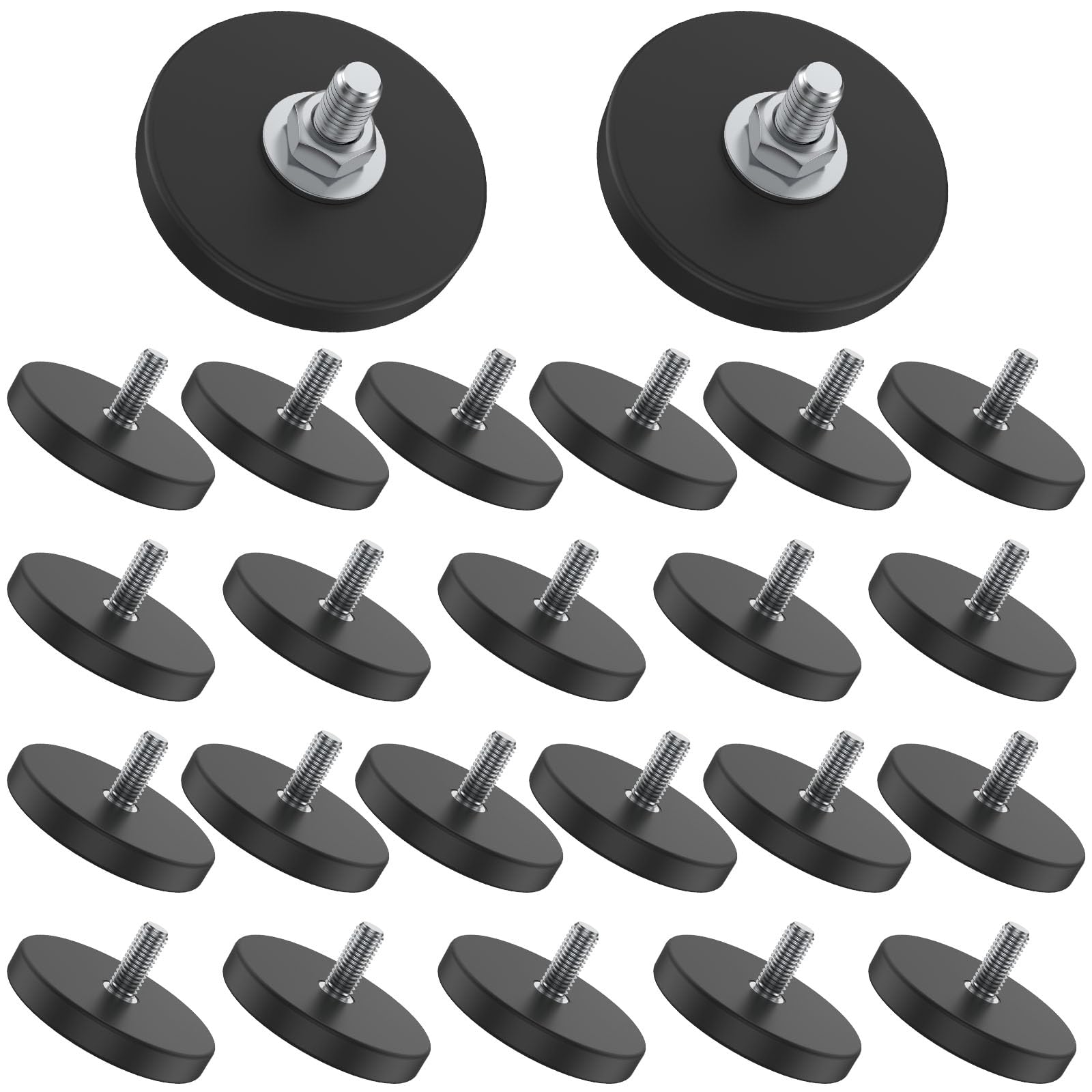 Photo 1 of 24 Pcs Rubber Coated Magnets M6 Mounting Magnets 1.69 Inch 30LBS Thread Stud Magnetic Anti-Scratch Strong for Rock Light Bar Camera Cabinet Blackboard Refrigerator(24PCS)