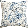 AVOIN colorlife Chinoiserie Flowers Trees Blue Throw Pillow Cover, 18 x 18 Inch Floral Cushion Case Indoor Outdoor Decoration for Sofa Couch Farmhouse