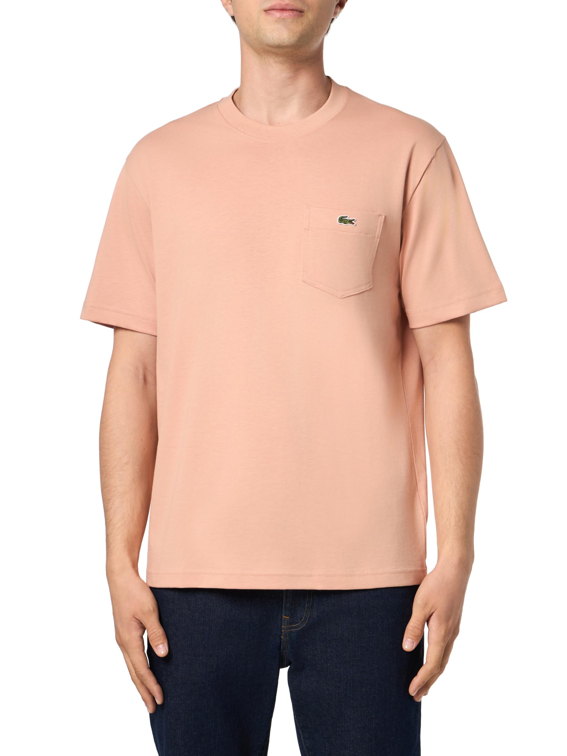 Lacoste Men’s Cotton T-Shirt with Breast Pocket, Brown Pocket, X-Large
