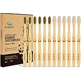 Isshah Biodegradable Eco-Friendly Natural Bamboo Charcoal Toothbrushes, FSC Certified and PETA Approved - 12 Count