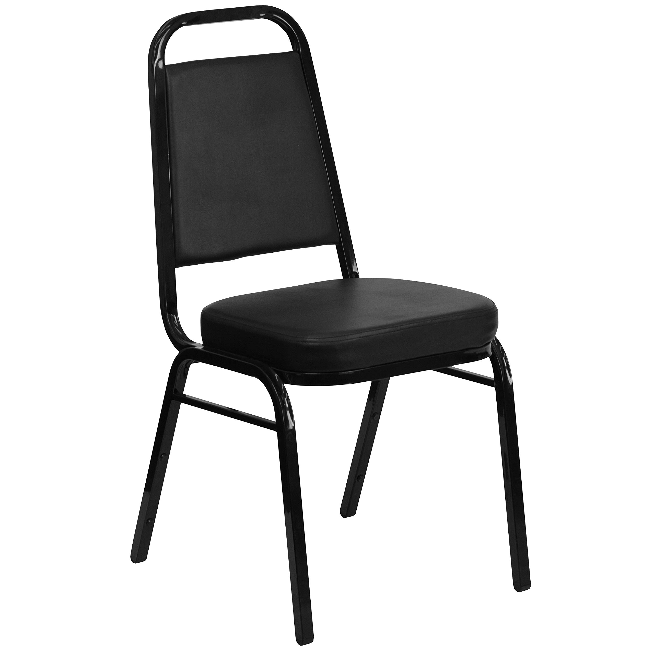 Photo 1 of Flash Furniture HERCULES Series Trapezoidal Back Stacking Banquet Chair in Black Vinyl - Black Frame 4 PACK 