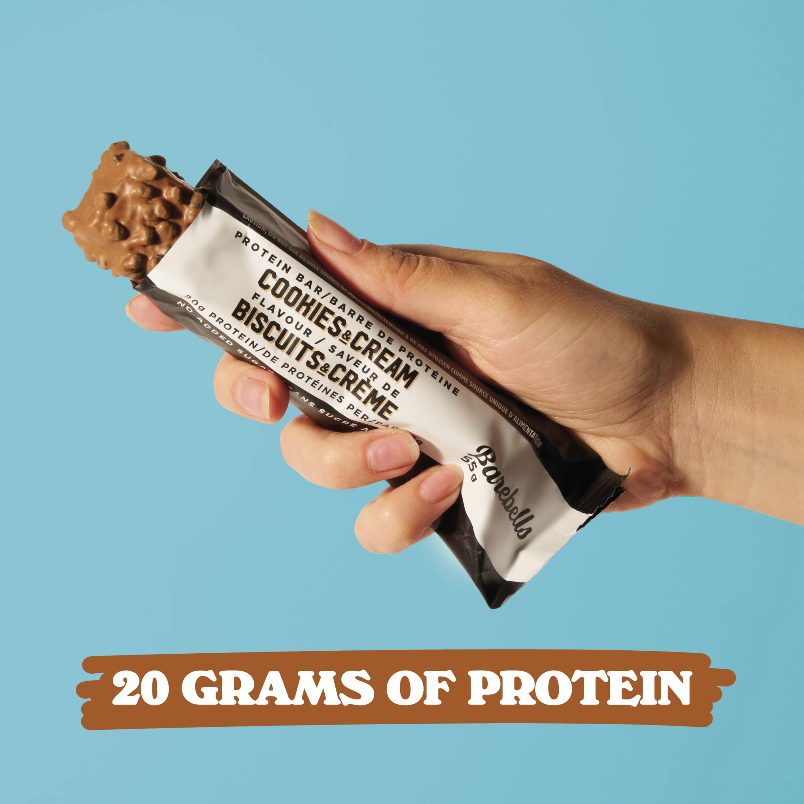 BAREBELLS Protein Bars Cookies & Cream - 12 Count, Pack of 2 - Protein Snacks with 20g of High Protein - Chocolate Protein Bar with 1g of Total Sugars - On The Go Protein Snack & Breakfast Bars
