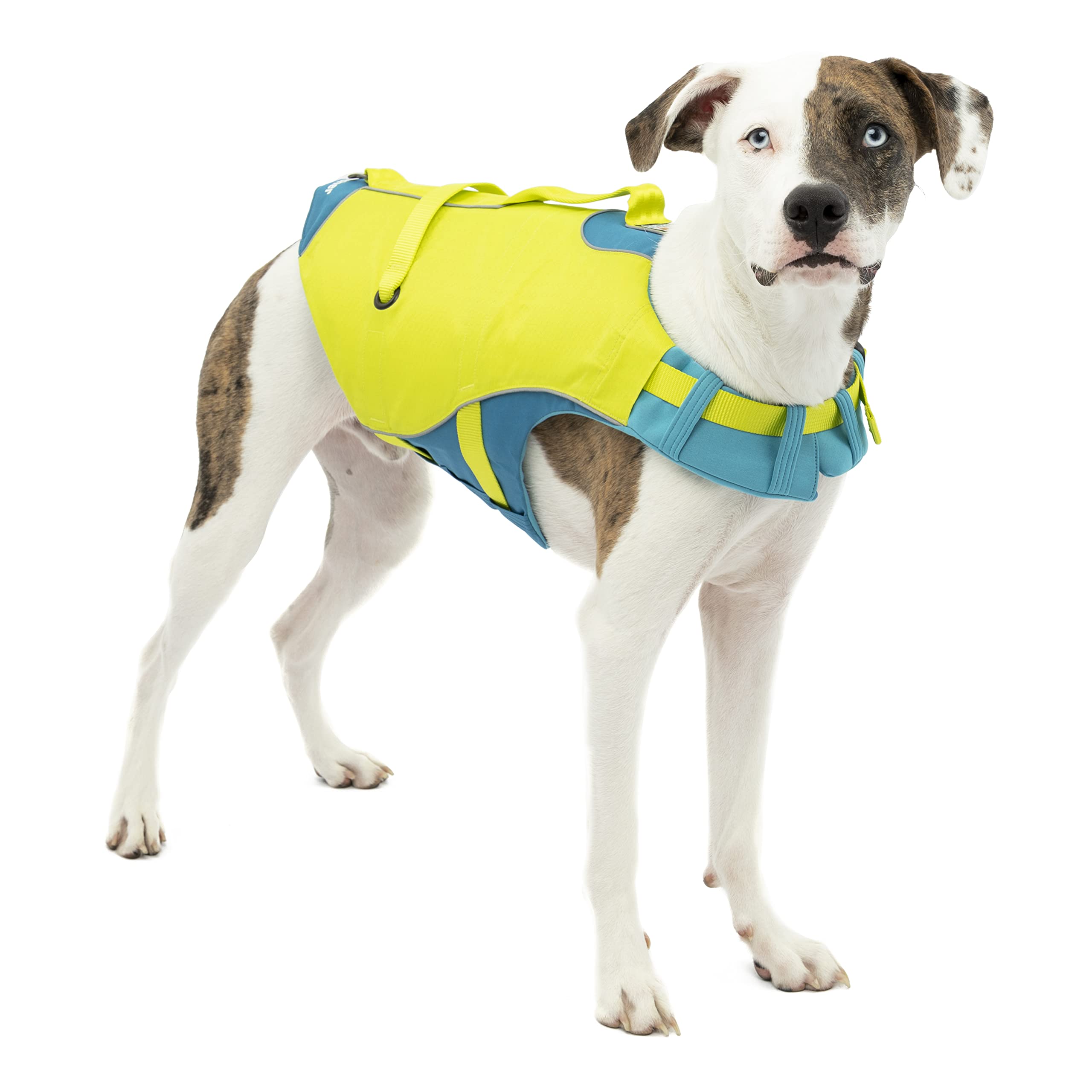 Kurgo Surf n' Turf Dog Life Jacket, Life Vest for Swimming, Floatation Vest, PFD, Reflective, Adjustable, for Small Medium Large Pets (Yellow/Blue, X-Large) Image