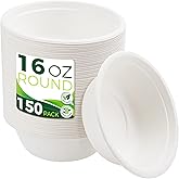 BIRCHIO Paper Bowls 16 oz [150-Pack], Heavy Duty Disposable Bowls Perfect for Hot Soup and Milk Cereals, 100% Compostable and Eco-Friendly Made from Bagasse