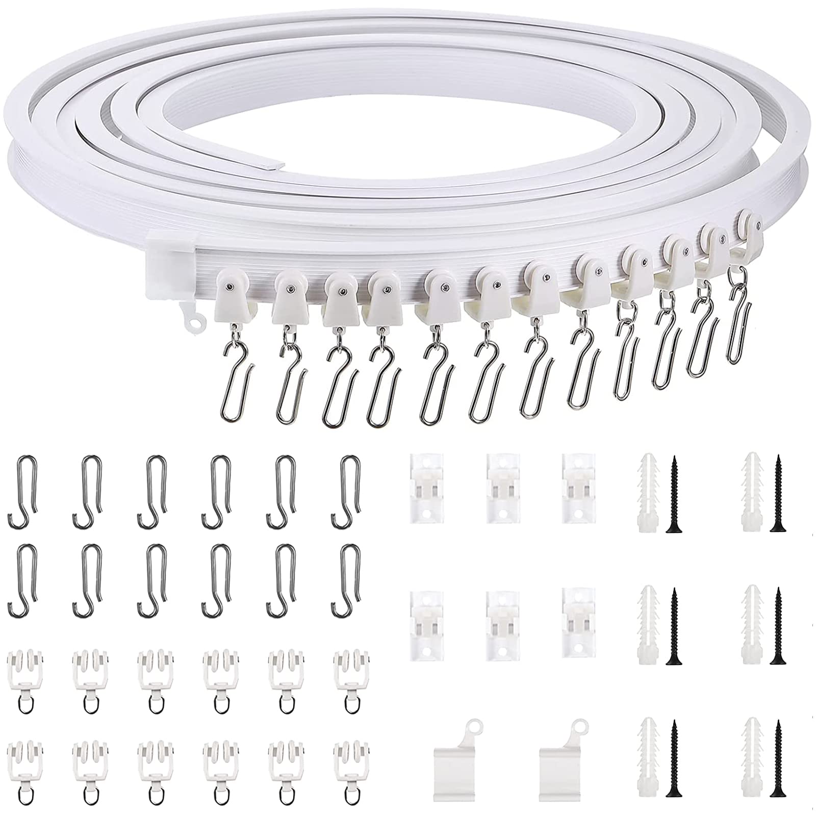 Flexible Ceiling Curtain Track Bendable Mounted Curtain Track Room Divider Curtain Soft Rod Windows Shower Corner RV Rail with Metal Curtain Hooks, White (4 Meters)