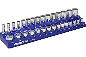 WORKPRO Magnetic Socket Organizer, 3/8-Inch Metric Socket Holder, Socket Trays Holds 30 Pieces Standard Size and Deep Size Sockets(Sockets not Included)