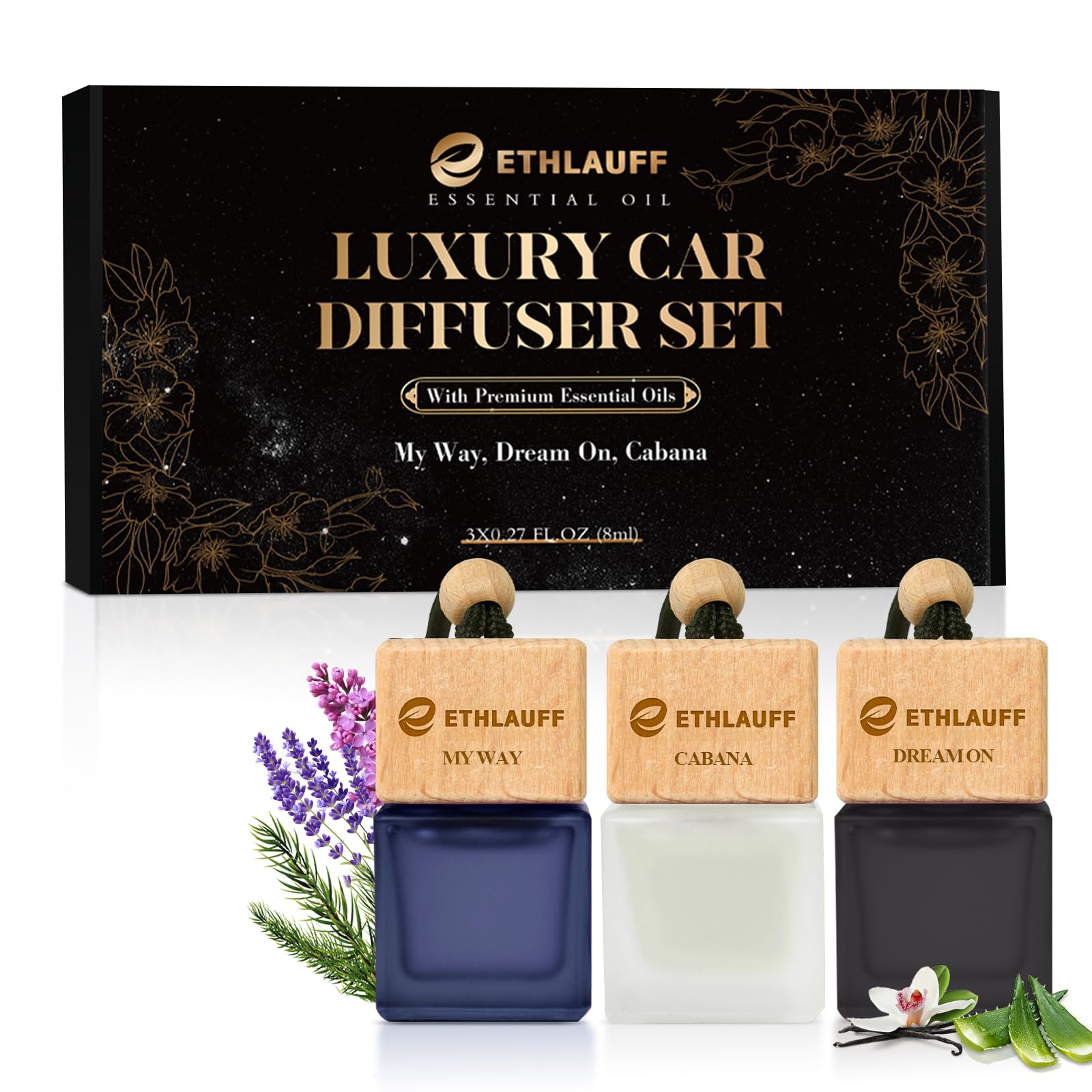 Photo 1 of Car Air Freshener Hanging 3 Pack - My Way, Dream On, Cabana Hotel Collection Diffuser Oil Inspired The One Hotel, Car Fresheners for Women & Men, 45+ days Long Lasting Fragrance, 0.27 FL OZ/8ML