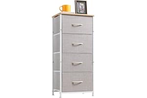 Somdot Tall Dresser for Bedroom with 4 Drawers, Storage Chest of Drawers with Removable Fabric Bins for Closet Bedside Nursery Laundry Living Room Entryway Hallway, Grey/Natural Maple